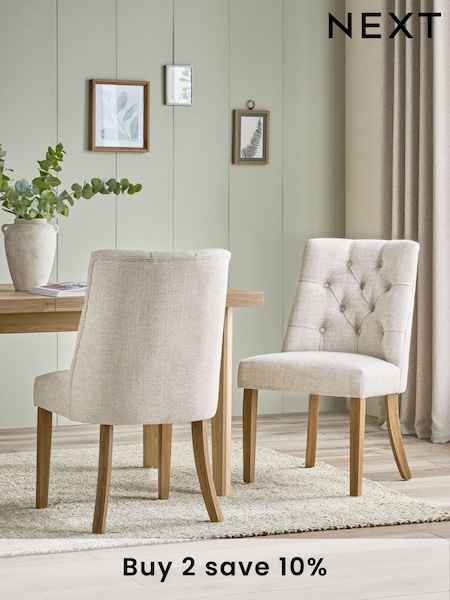 Set of 2 Chunky Weave Mid Natural Wolton Light Wood Leg Collection Luxe Button Dining Chairs (T99531) | £370