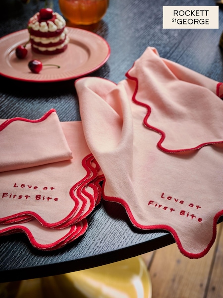 Rockett St George Pink First Bite 100% Cotton Napkins Set Of 4 (T99543) | £22