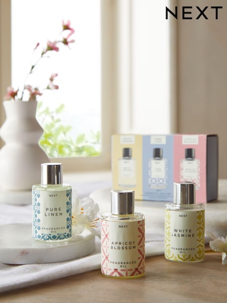 Set of 3 Pink White Jasmine, Pure Linen and Apricot Blossom Fragranced Oils (TWZ633) | £8