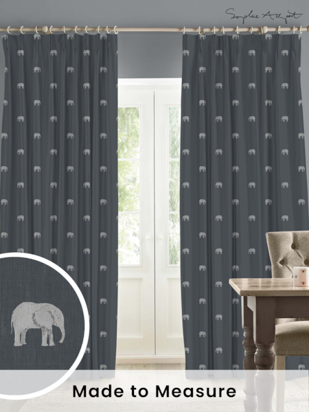Sophie Allport Navy Blue Elephant Made To Measure 100% Cotton Curtains (U00120) | £91