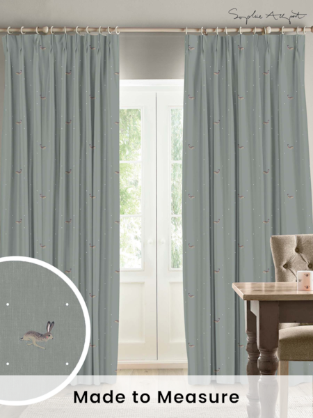 Sophie Allport Teal Blue Hare Made To Measure 100% Cotton Curtains (U00122) | £91