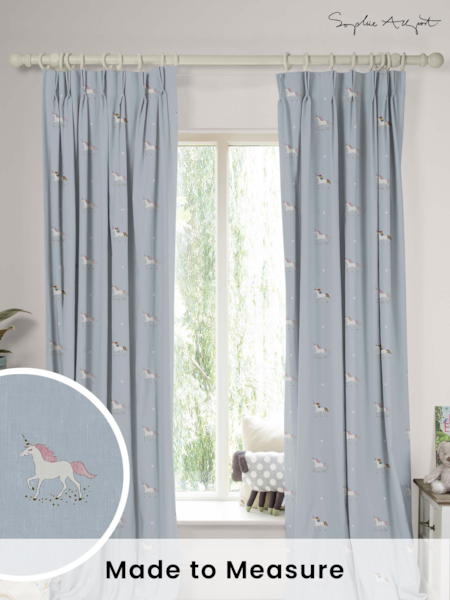 Sophie Allport Duck Egg Blue Kids Unicorn Made To Measure 100% Cotton Curtains (U00128) | £91