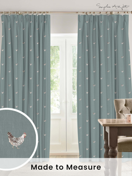 Sophie Allport Duck Egg Blue Chicken Made To Measure 100% Cotton Curtains (U00134) | £91