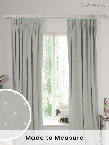 Sophie Allport Grey Hearts Made To Measure 100% Cotton Curtains (U00150) | £91