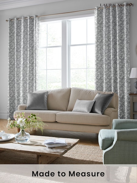 Laura Ashley Steel Grey Willow Leaf Chenille Made To Measure Curtains (U00155) | £91
