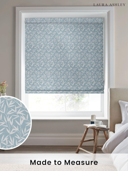 Laura Ashley Steel Blue Willow Leaf Chenille Made To Measure Roman Blind (U00161) | £79