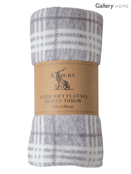 Gallery Home Grey Teddy Checked Rolled Fleece Throw (U00423) | £15