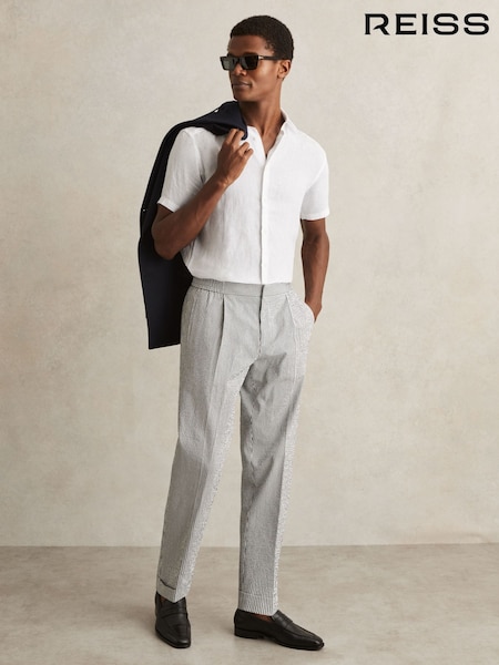 Reiss White Holiday Linen Short-Sleeve Shirt (U00746) | £88
