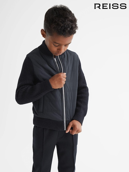 Reiss Navy Trainer Hybrid Zip Through Quilted Jacket (U00897) | £58