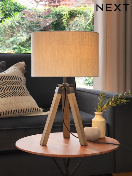 Brown Bronx Wood Tripod Table Lamp (U02497) | £50