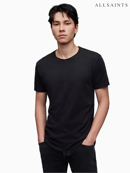 AllSaints Black Figure Short Sleeve Crew 100% Cotton T-Shirt (U03732) | £55