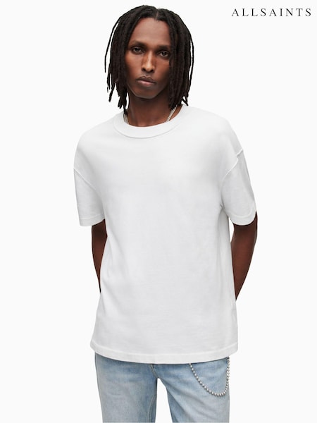 AllSaints Off White 100% Cotton Isac Short Sleeve Crew T-Shirt (U03749) | £55