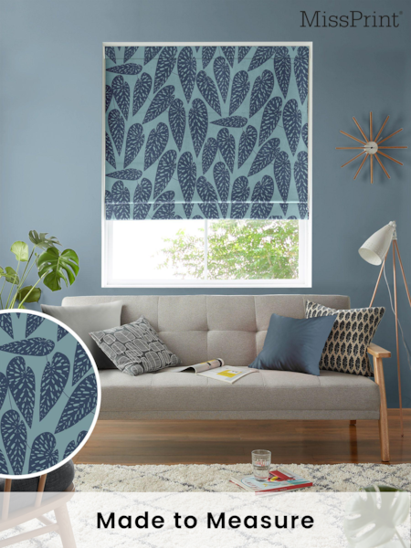 MissPrint Blue Leaf Tropics Made to Measure 100% Cotton Roman Blind (U04846) | £79