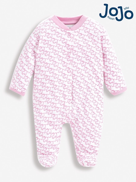 JoJo Maman Bébé Pink Little Elephant Cotton Baby Sleepsuit (U06719) | £20