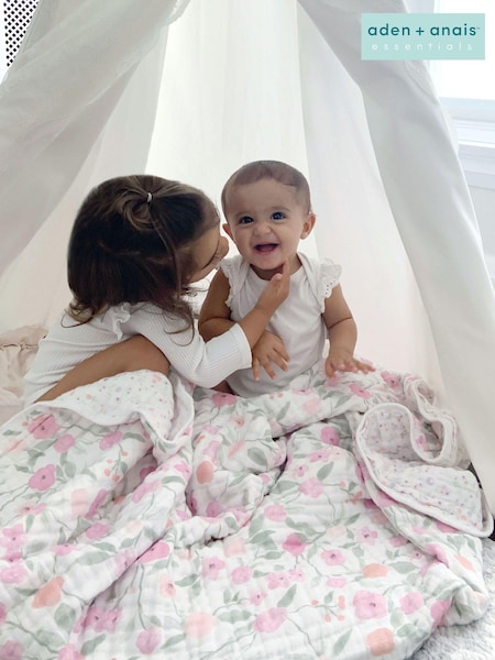 aden + anais Pink Dream Blanket 100% Cotton Muslin Ma Fleur (U08918) | £50
