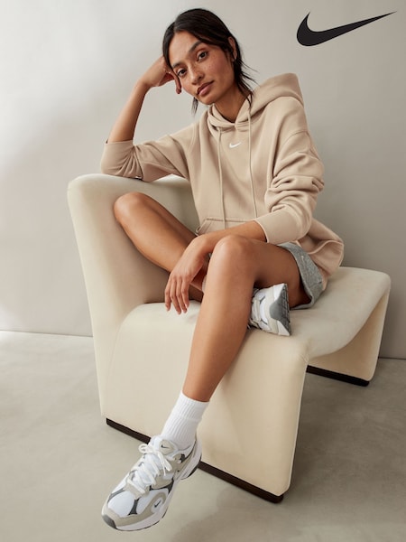 Nike Beige Oversized Sportswear Phoenix Fleece Mini Swoosh Pullover Hoodie (U09354) | £60
