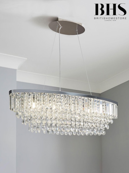 BHS Silver Paladina Crystal 5 Light Linear Pendant Bar Ceiling Light (U10478) | £200