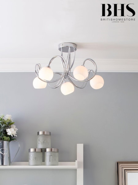 BHS Silver Soni 5 Light Flush Flush Ceiling Light (U10537) | £120