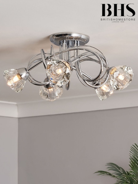 BHS Silver Marianne Flush 5 Light Flush Ceiling Light (U10551) | £100