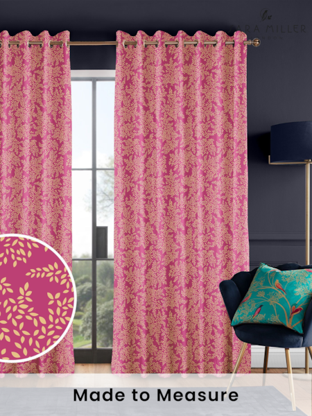 Sara Miller Fuchsia 100% Cotton Little Leaves Made to Measure Curtains (U12355) | £91