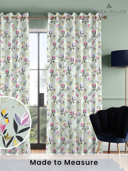 Sara Miller Duck Egg 100% Cotton Orchard Floral Made to Measure Curtains (U12357) | £91