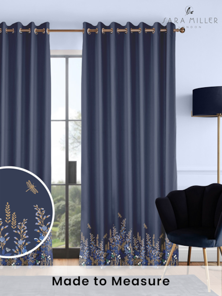 Sara Miller Navy 100% Cotton Wisteria Made to Measure Curtains (U12358) | £91