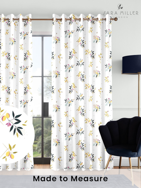 Sara Miller White 100% Cotton Lemon Cluster Made to Measure Curtains (U12359) | £91