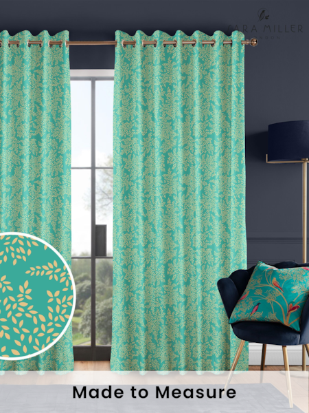 Sara Miller Green 100% Cotton Little Leaves Made to Measure Curtains (U12360) | £91