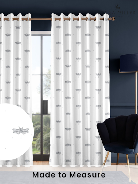Sara Miller White 100% Cotton Dragonfly Made to Measure Curtains (U12361) | £91