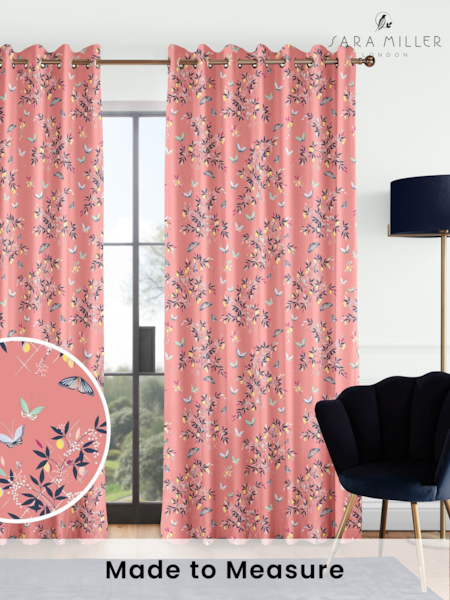 Sara Miller Peach 100% Cotton Butterflies & Trellis Made to Measure Curtains (U12362) | £91