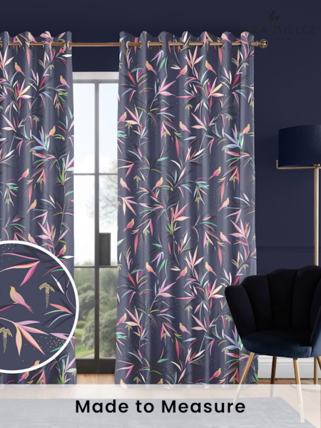 Sara Miller Smokey Blue 100% Cotton Bamboo Made to Measure Curtains (U12363) | £91