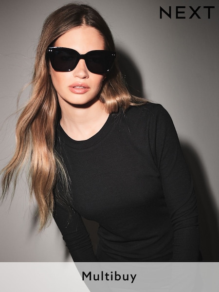 Black Soft Touch Ribbed Long Sleeve T-Shirt with TENCEL™ Lyocell (U12403) | £12.50