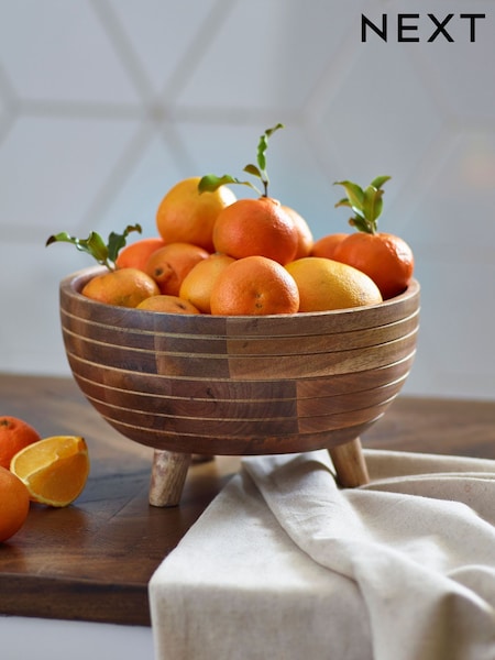 Natural Mango Wood Footed Fruit Bowl (U12608) | £30