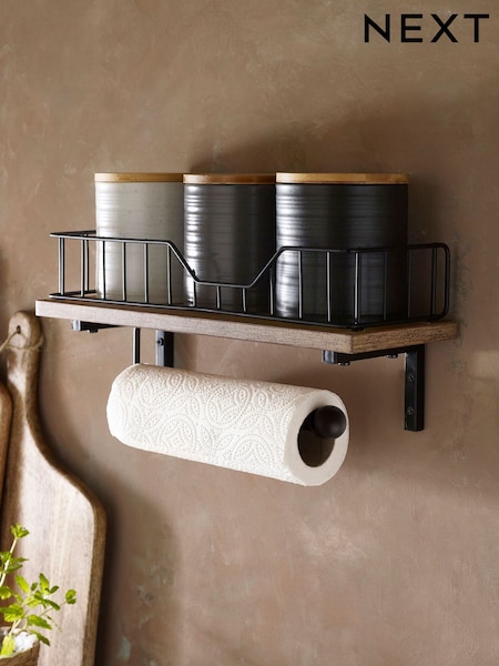 Black Bronx Shelf and Kitchen Roll Holder (U12614) | £22