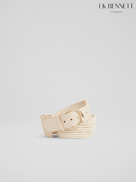 LK Bennett Natural Eliana Woven 100% Cotton And Leather Wide Belt (U12978) | £89