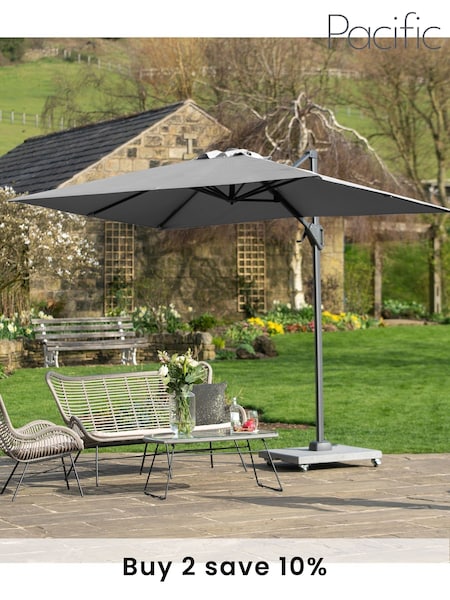 Pacific Light Grey Garden Voyager T1 3m x 2m Oblong Luna Parasol (U13539) | £300