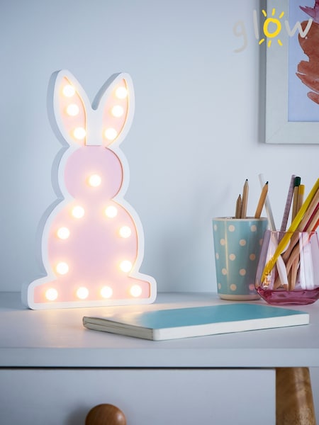 glow Pink Wooden Bunny Table Lamp (U13809) | £14