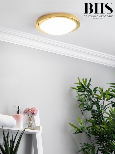 BHS Brass Delphi Large Flush Bathroom Ceiling Light (U14652) | £30