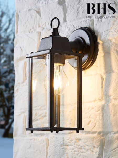 BHS Black Ceres Bevelled Glass Outdoor Lantern Wall Light (U14725) | £20