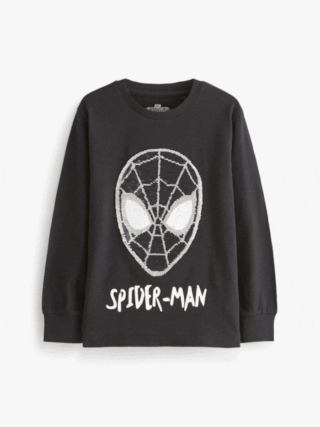 Black Spider Man Long Sleeve Flippy Sequin T-Shirt (3-14yrs) (U15546) | £15 - £20