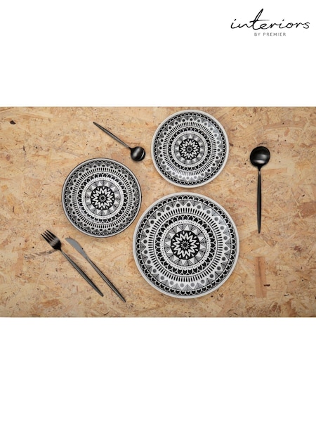 Interiors by Premier 12 Piece Black/White Maya Dinner Set (U17152) | £50