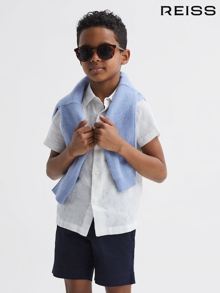 Reiss White Holiday 3-9 yrs Short Sleeve Linen Shirt (U17808) | £34