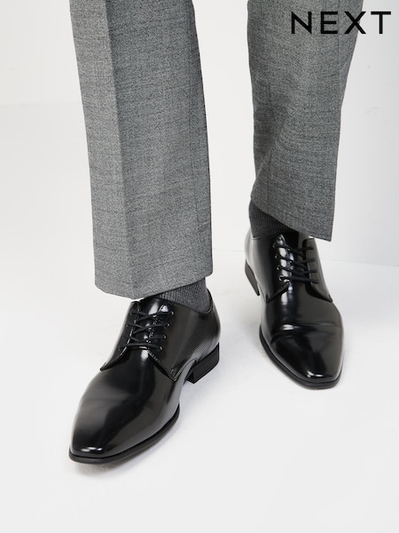 Black Hi-shine Derby Lace- Up Shoes (U18717) | £38