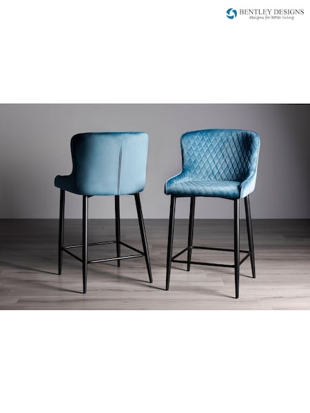 Bentley Designs Set of 2 Petrol Blue Cezanne Velvet Fabric Bar Stools (U20635) | £260