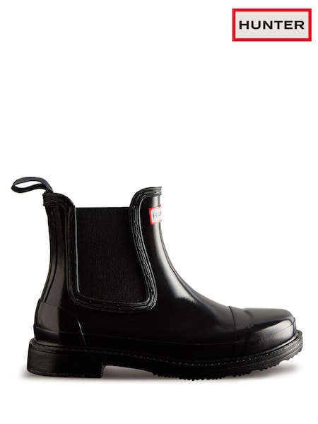 Hunter Womens Commando Gloss Chelsea Black Wellies (U22180) | £130
