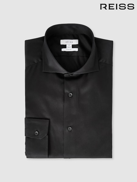 Reiss Black Storm Slim Fit Two-Fold Cotton Shirt (U22470) | £88