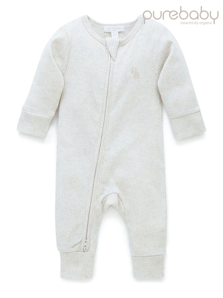 Purebaby Cream Rib Zip Footless Sleepsuit (U23300) | £20