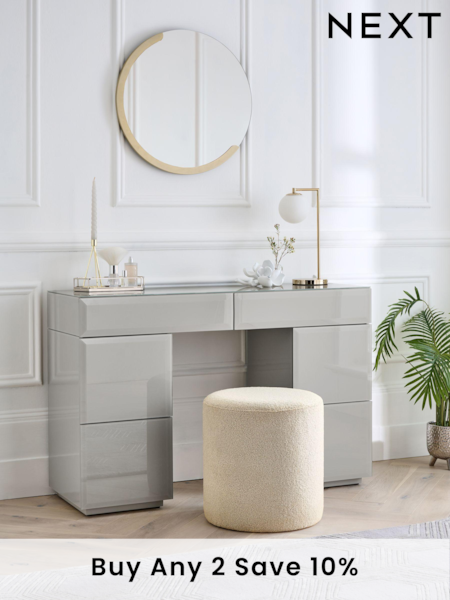 Dark Natural Sloane Glass Collection Luxe 6 Drawer Console Dressing Table (U23325) | £699