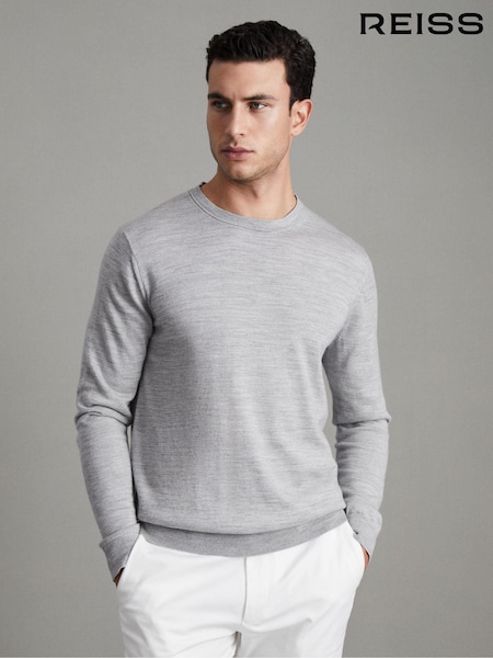Reiss Soft Grey Mouline Wessex Merino Wool Crew Neck Jumper (U24305) | £88