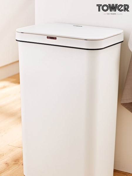 Tower White 50L Rectangular Sensor White Bin (U25625) | £50